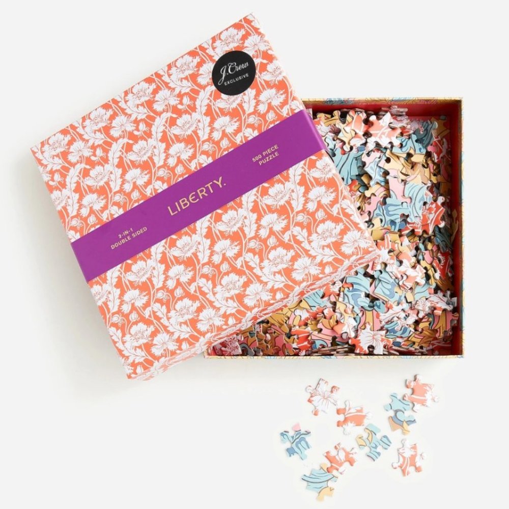J. Crew Liberty Print Puzzle Red Floral Doubled Sided Puzzle Red Toutouayette